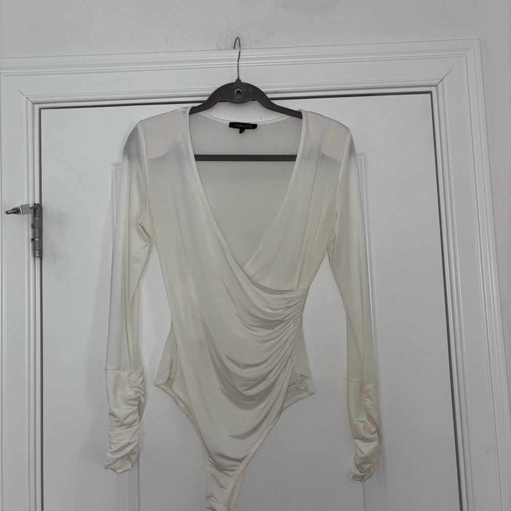Ivory Wrap-Style Long Sleeve Bodysuit - Picture 7 of 8